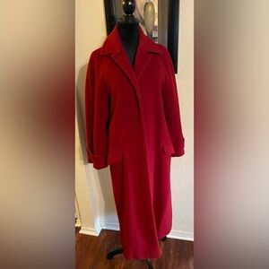 Full length red wool coat.